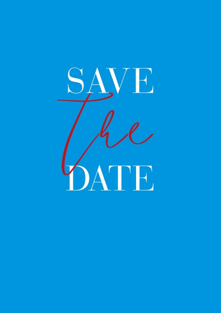 Online Save the Date Karte mit schwungvollem The in Save The Date. Blau.