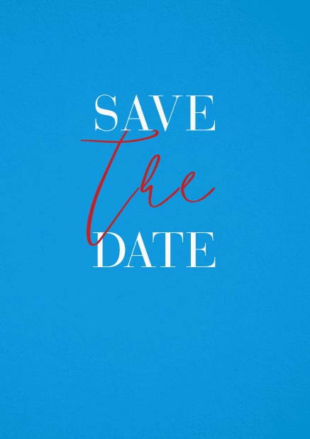 Save the Date Karte mit schwungvollem The in Save The Date. Blau.