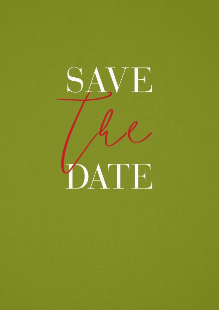 Save the Date Karte mit schwungvollem The in Save The Date. Grün.