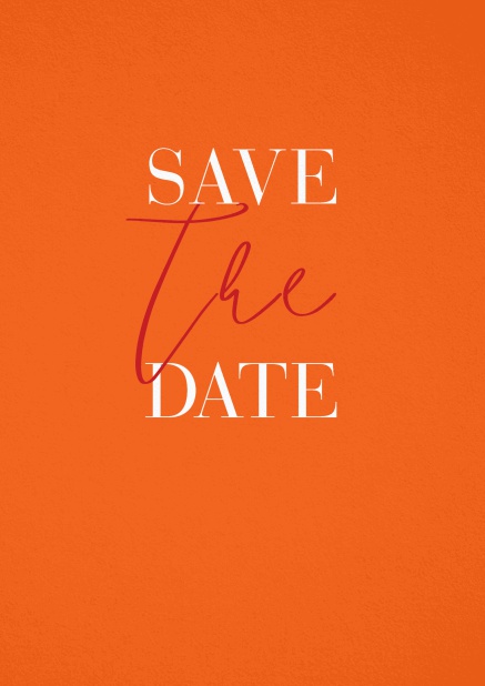 Save the Date Karte mit schwungvollem The in Save The Date. Orange.