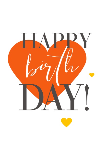 Online Happy Birthday Greeting card with large orange heart White.