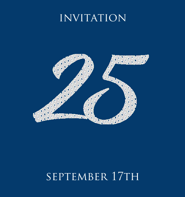 25th anniversary animated paperless invitation card with large animated silver 25 Navy.