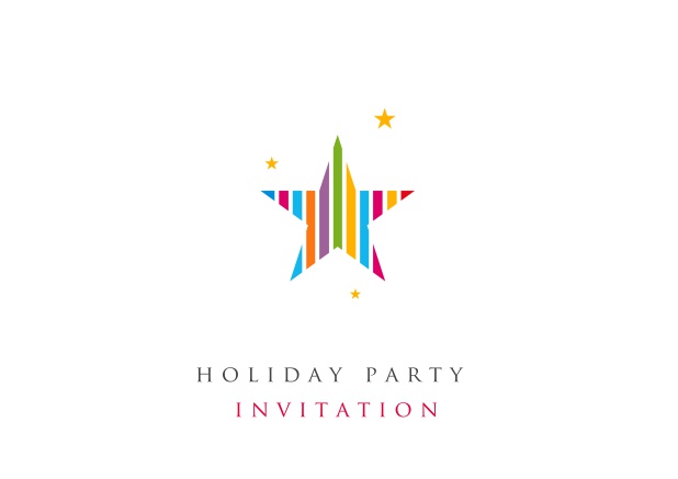 Online White Holiday Party invitation card with large colorful star and some small golden stars
