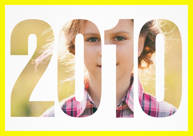 Born 2010 landscape - Yellow - 10th Birthday Paper invitation card with cut out 2010 for own photo and text. Yellow.