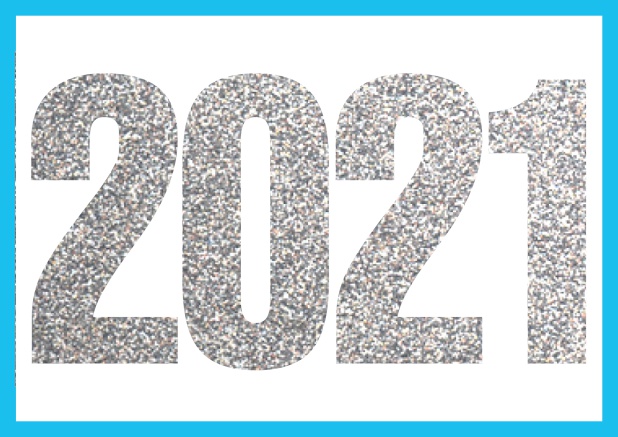 2021 silver glitter - Blue - Corporate Online invitation card with cut our 2021 for your own photo Blue.