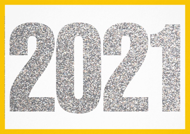 2021 silver glitter - Yellow - Corporate Photo invitation card with cut out 2021 in landscape Yellow.