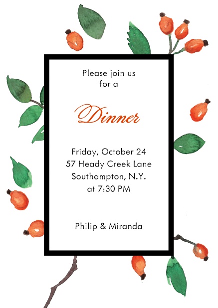 Online Invitation card with rosehips Black.