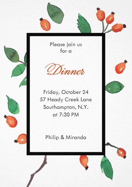 Invitation card with rosehips Black.