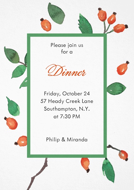 Invitation card with rosehips Green.