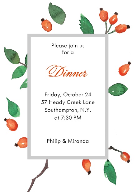 Online Invitation card with rosehips Grey.