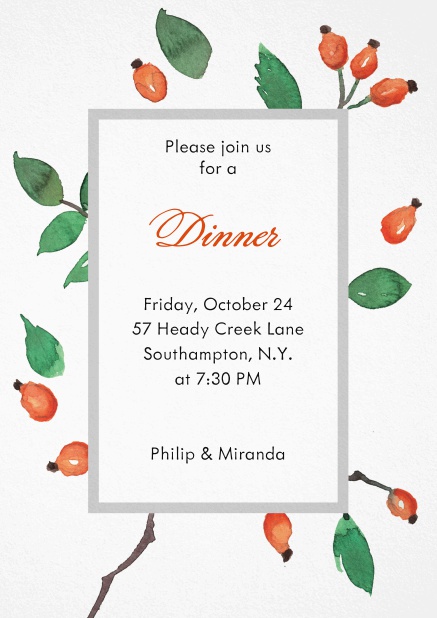 Invitation card with rosehips Grey.