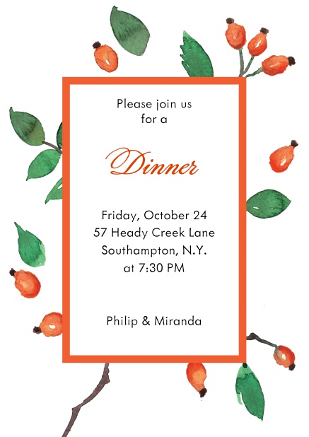 Online Invitation card with rosehips Red.