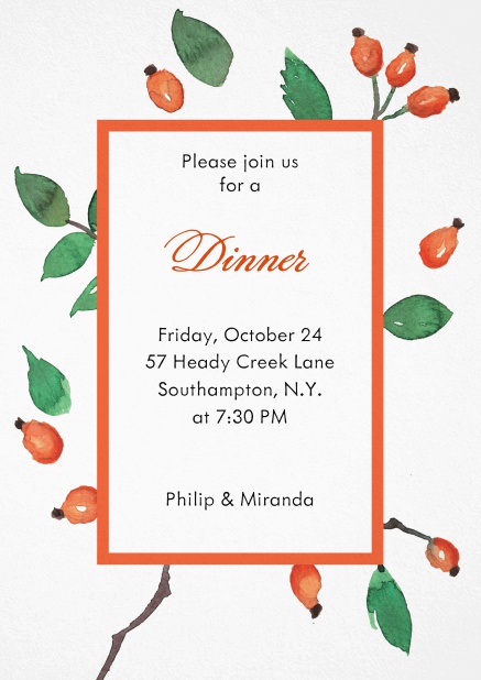 Invitation card with rosehips