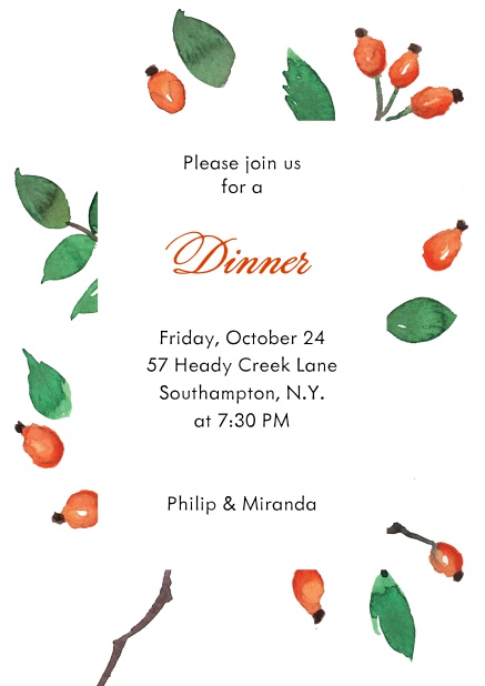 Online Invitation card with rosehips White.
