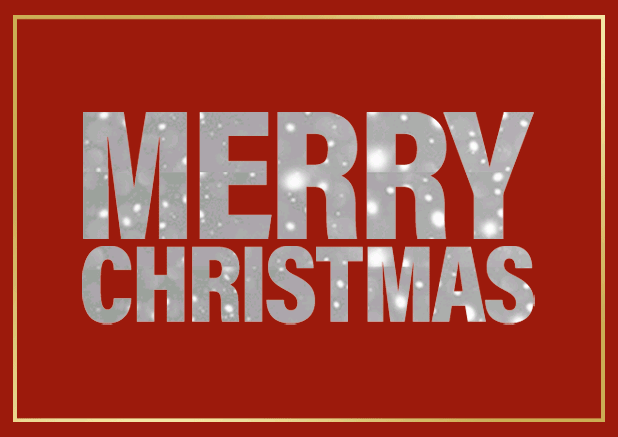 Red Christmas card with snow animated Merry Christmas text