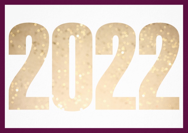 2022 feiern querformat - Lila - Silvester Grusskarte mit ausgeschnittener Zahl 2022 Lila.