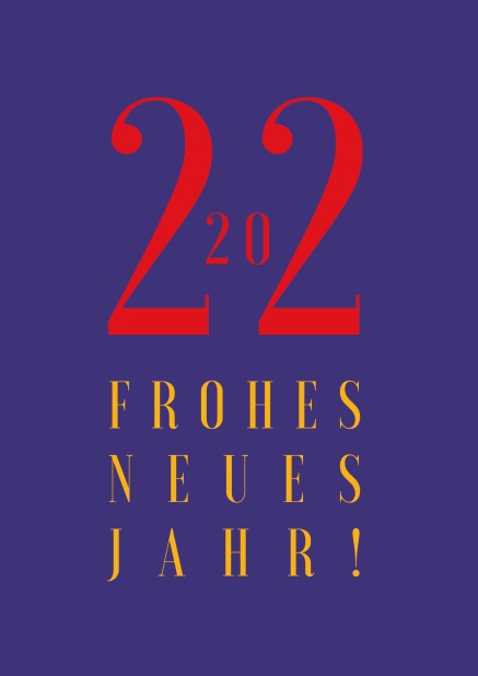 Online blaue Neujahrskarte mit 2022 Frohes Neues Jahr Text
