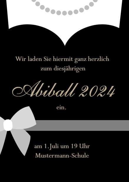 Online Abendkleid mit Perlenkette Abiball 2024 Einladungskarte