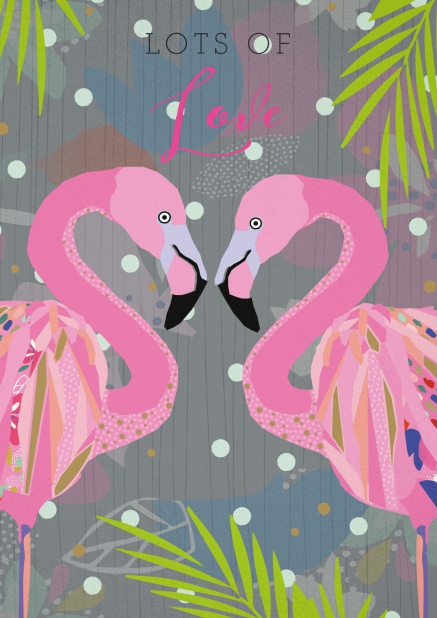 Greeting card with two swans in love