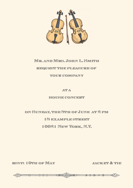 Online invitation card with string instruments Beige.