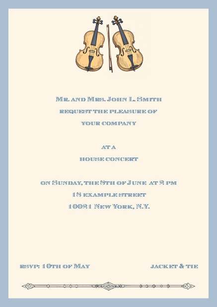 Online invitation card with string instruments Blue.