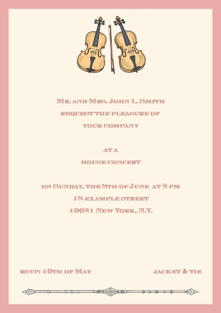 Online invitation card with string instruments Pink.