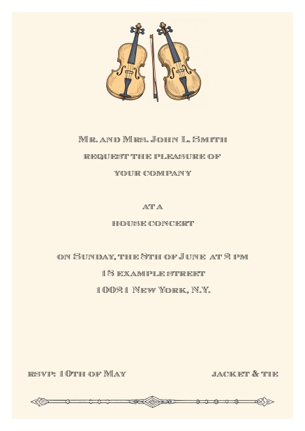 Online invitation card with string instruments White.