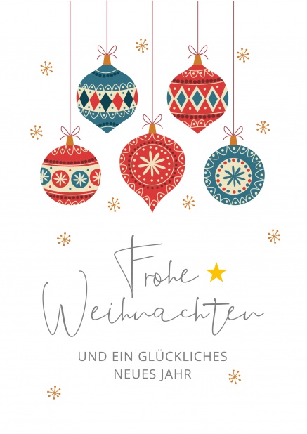 Helle Online Weihnachtskarte mit schönem Weihnachtsschmuck