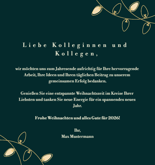 Grosse animierte online Weihnachtskarte mit leuchtenden Weihnachtslichtern Grün.