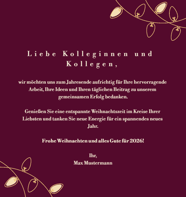 Grosse animierte online Weihnachtskarte mit leuchtenden Weihnachtslichtern Rot.