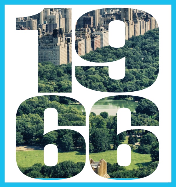 Online Einladungskarte mit ausgeschnittener 1966 für eigenes Foto Blau.