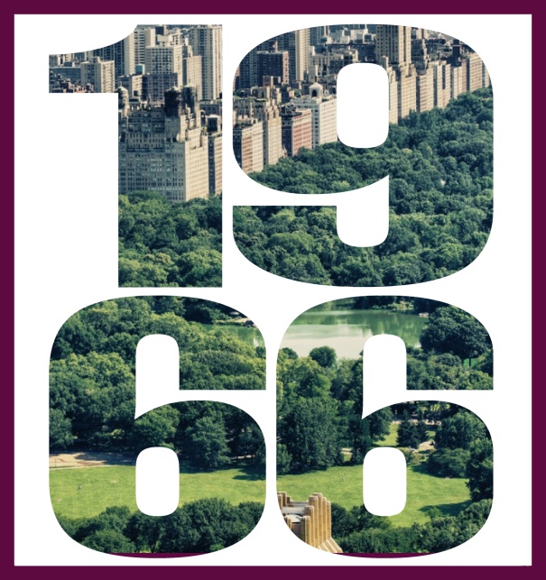 Online Einladungskarte mit ausgeschnittener 1966 für eigenes Foto Lila.