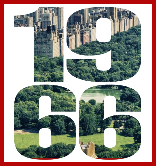 Online Einladungskarte mit ausgeschnittener 1966 für eigenes Foto Rot.