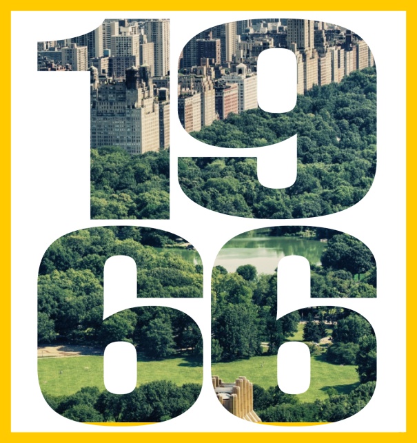 Online Einladungskarte mit ausgeschnittener 1966 für eigenes Foto Gelb.