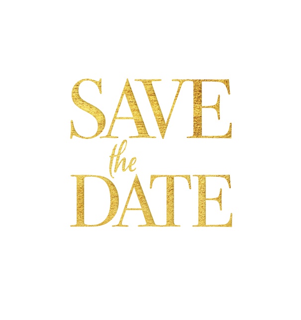 Online Save the Date card with large golden Save the Date text in color of choice White.