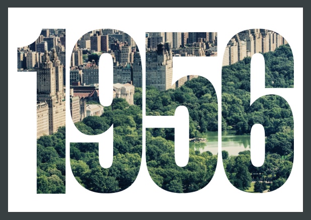 Online Einladungskarte in Querformat mit ausgeschnittener 1956 fü ein eigenes Foto. Gold.