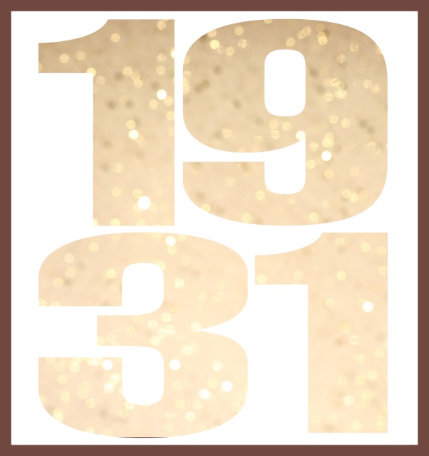 Online Invitation card in large format with cut out 1931 for an own photo or image. Gold.