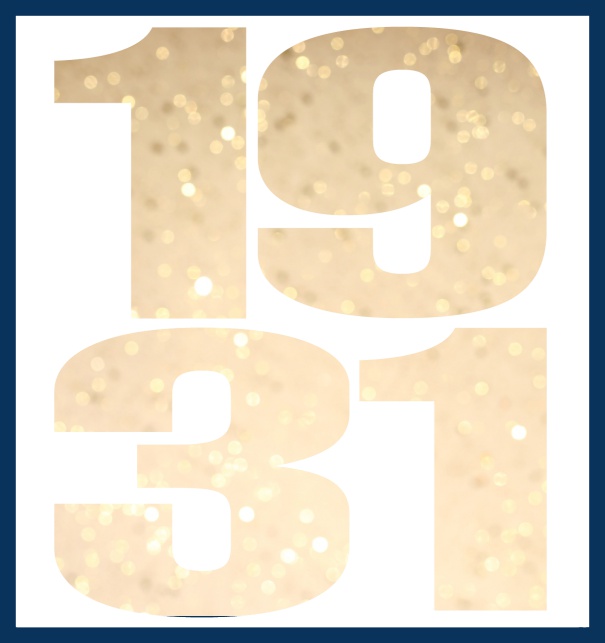 Online Invitation card in large format with cut out 1931 for an own photo or image. Navy.