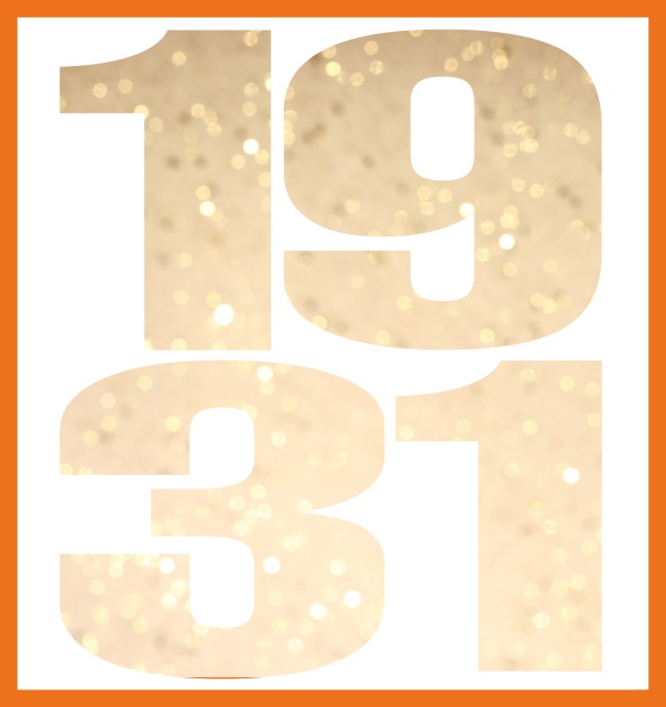 Online Invitation card in large format with cut out 1931 for an own photo or image. Orange.