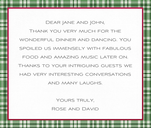 White Classic Chic Card with Green Plaid Frame