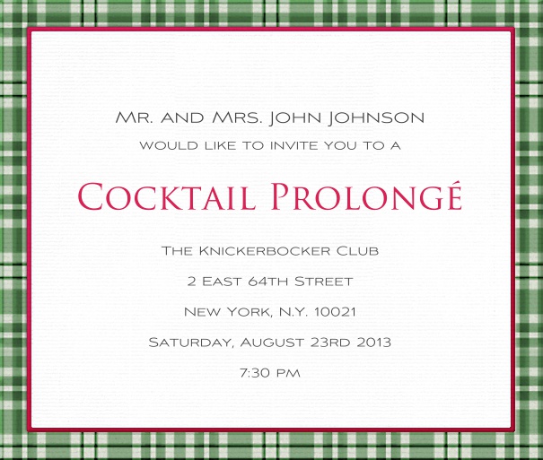 Classic Dinner Invitation Card with green squared border.