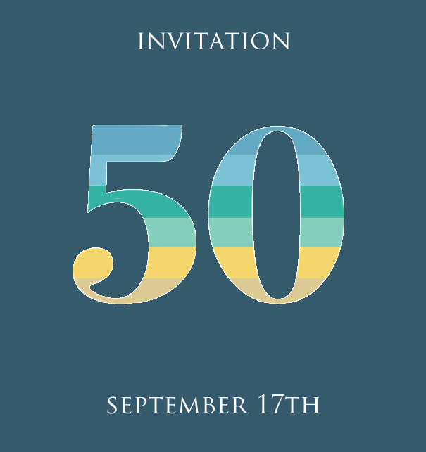 50th Anniversary online invitation card with animated number 50 in beau shades of green, blue and yellow Blue.