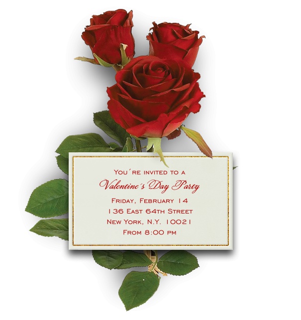 Beige Love Letter Invitation with Three Red Roses.