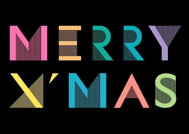 Online Weihnachtskarte mit buntem Merry Xmas Weiss.
