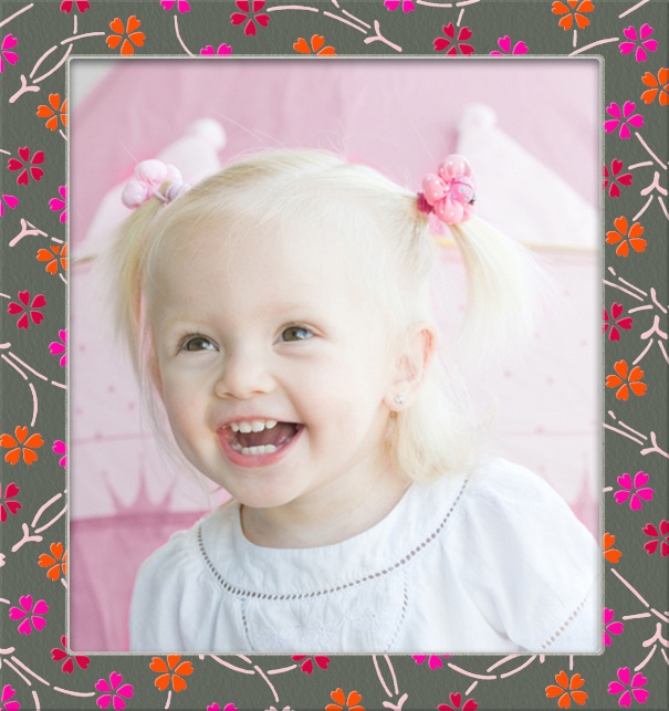 high format Customizable Photo Invitation card for baby photos with floral border.