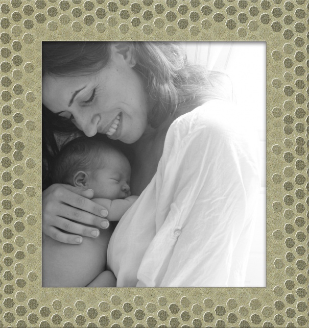 High Format format Customizable Photo Invitation card for baby photos with polka dot border.