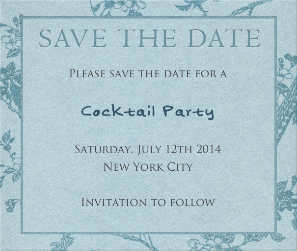 Blue classic Wedding Save the Date Card with Floral Border.