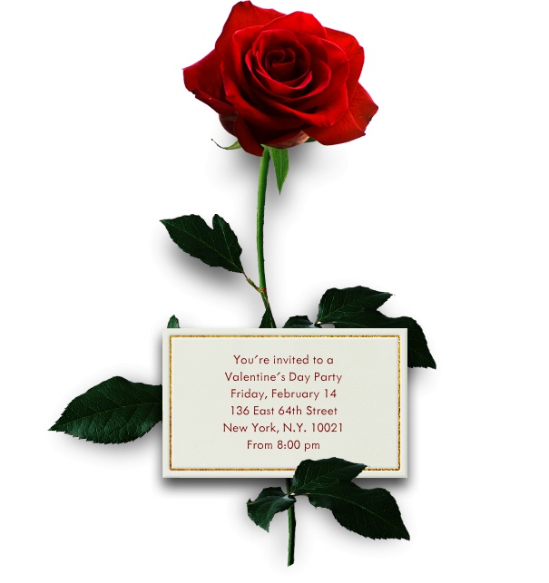 Beige Online Valentins Einladungskarte und Liebesbrief gestaltet mit einer roten Rosen und editierbarem Textfeld für eine Notiz.