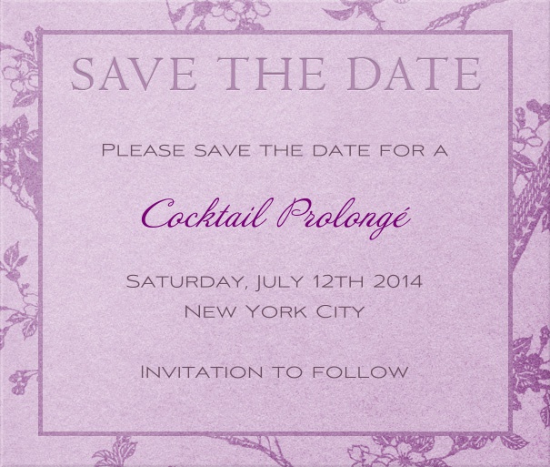 Purple Classic Birthday Save the Date Card with Floral border.