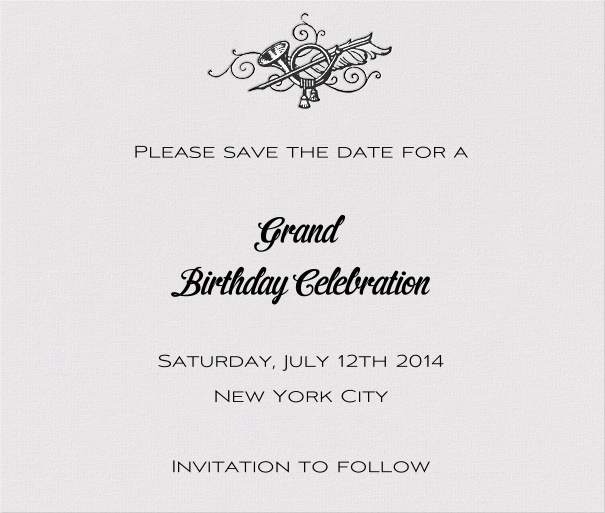 White Classic Birthday Save the Date Card with horn border.